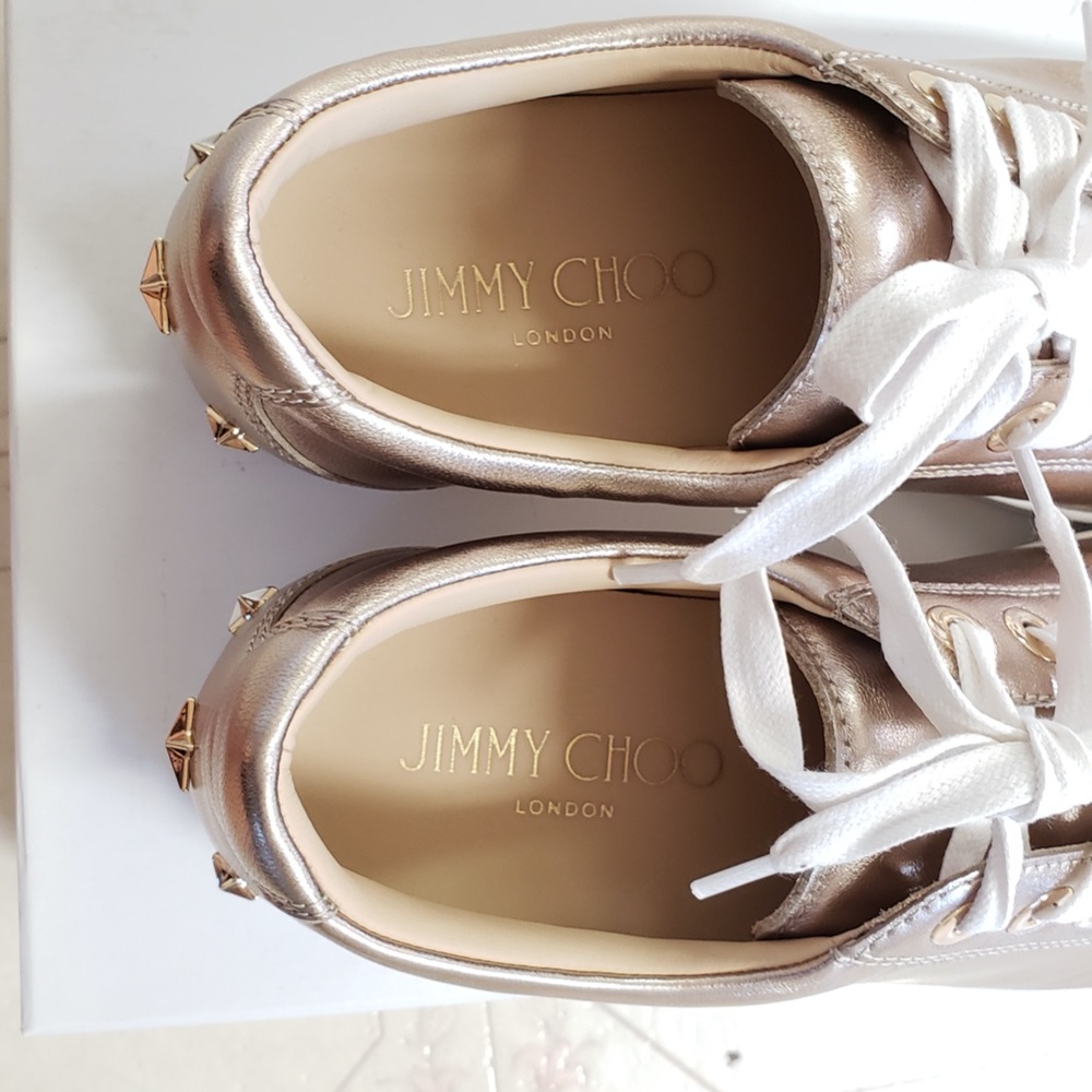 NWT Jimmy Choo Shoes Leather Sneaker Rose Gold Designer Luxury Sneaker Presents - Picture 12 of 16